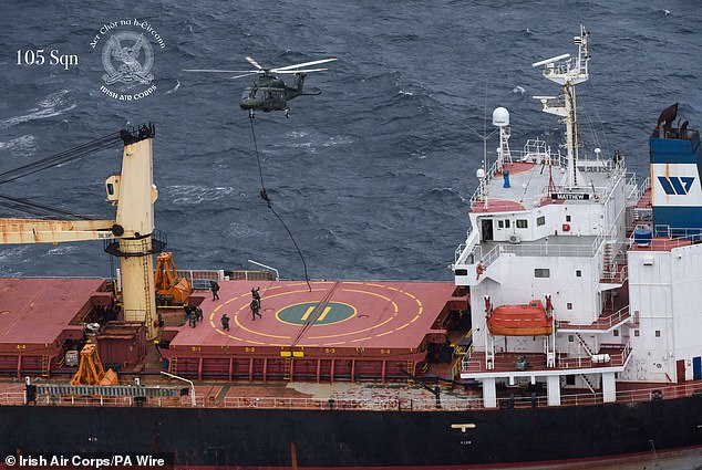 Dramatic footage of a daring Irish army operation (above) which led to £132million of cocaine being seized from a container ship was released last week