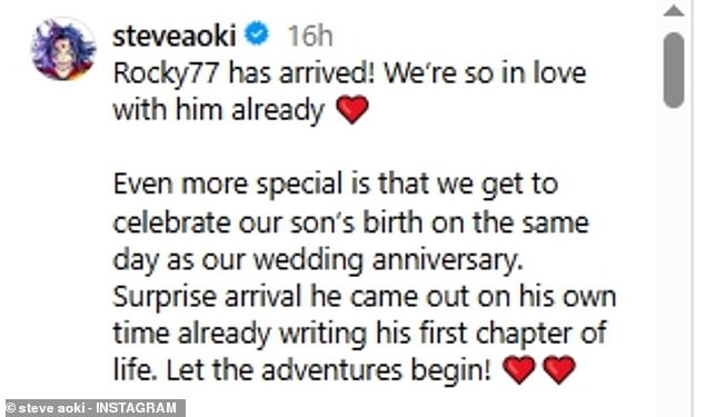 Steve, 47, also shared how their son was born on their wedding anniversary, making the date even more special for him and Sasha