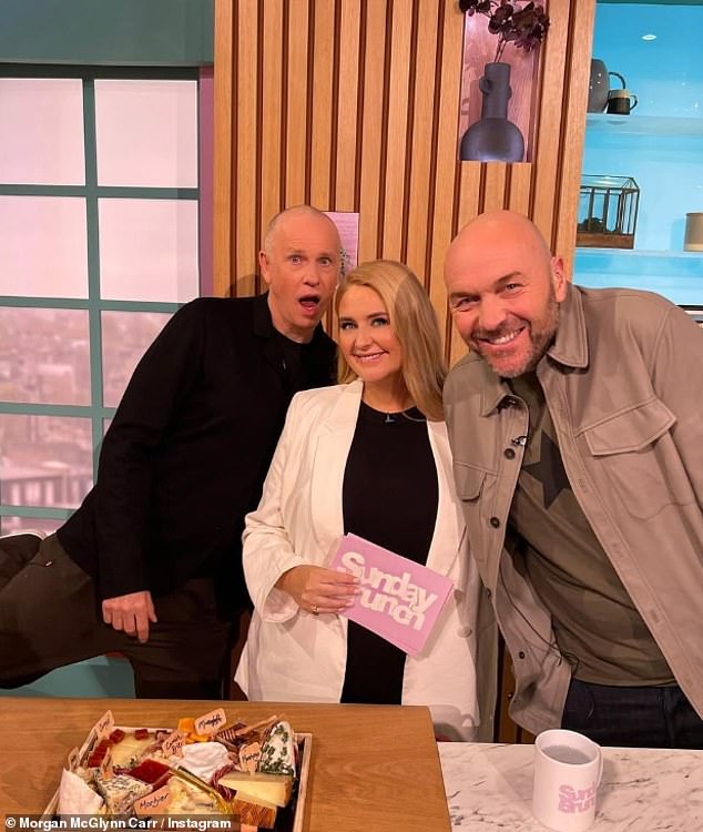 Morgan has graced the screen as a cheese expert alongside Sunday Brunch hosts Tim Lovejoy and Simon Rimmer since 2016 (pictured all together)