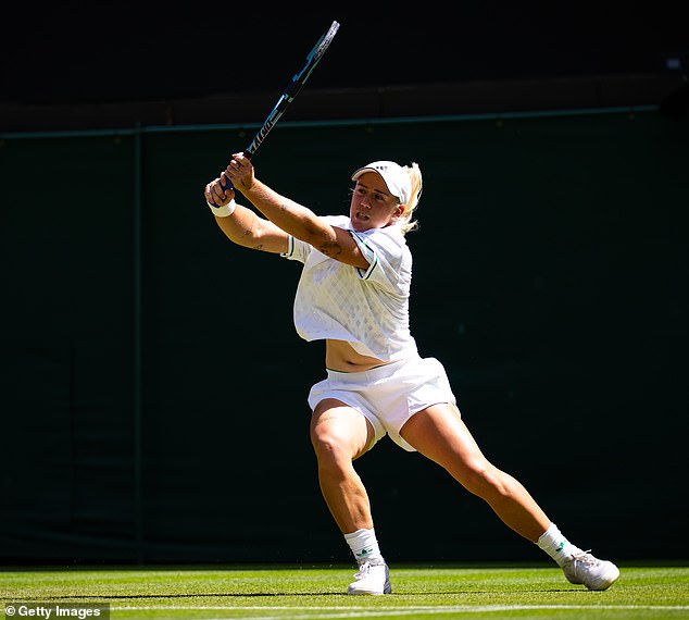 Born in Sidcup, Kent, to Clare and Muharrem Kartal, she had a modest upbringing in Brighton where her father owned two Turkish restaurants. Pictured: In the third round of Wimbledon yesterday