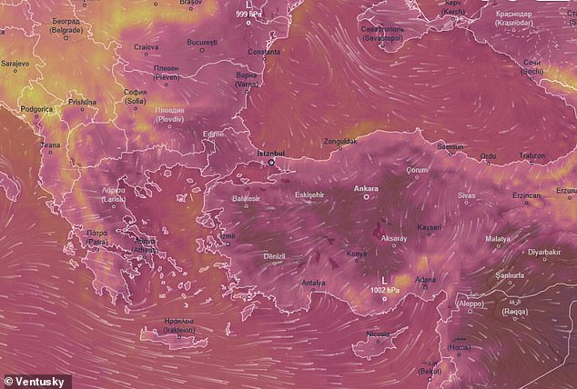 A heat map shows the sweltering temperatures plaguing Europe this summer