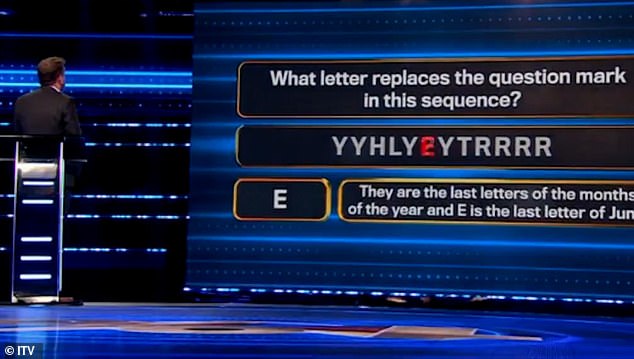 Lee asked the players: 'What letter replaces the question mark in this sequence?'