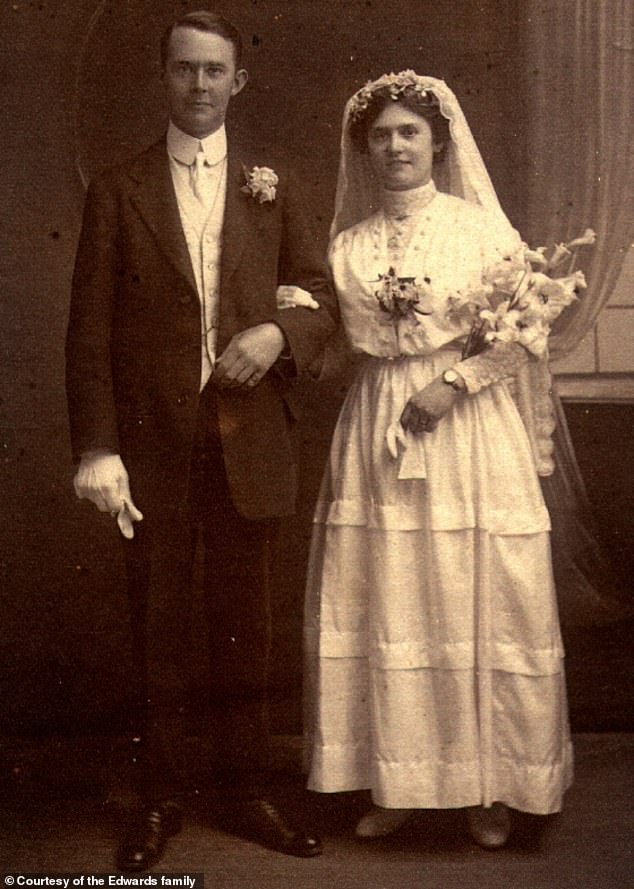 Valet Alf Edwards and kitchen maid Caroline Palmer married in 1916 after meeting when both were on the staff at the palatial Brodsworth Hall in South Yorkshire