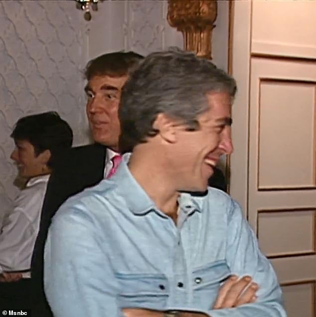 Whatever Trump said to Epstein about the cheerleaders in front of them left him grinning