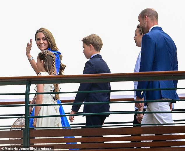 Prince William, Catherine Princess of Wales, Prince George and Princess Charlotte arriving at the Wimbledon Tennis Championships today