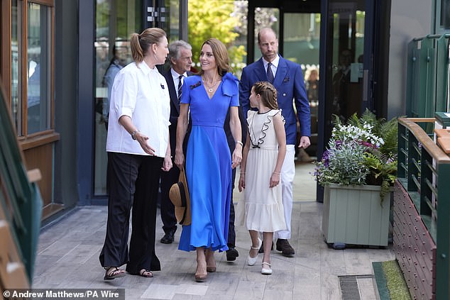The Princess of Wales beamed as she arrived at the All England Club for the men's Wimbledon final this afternoon