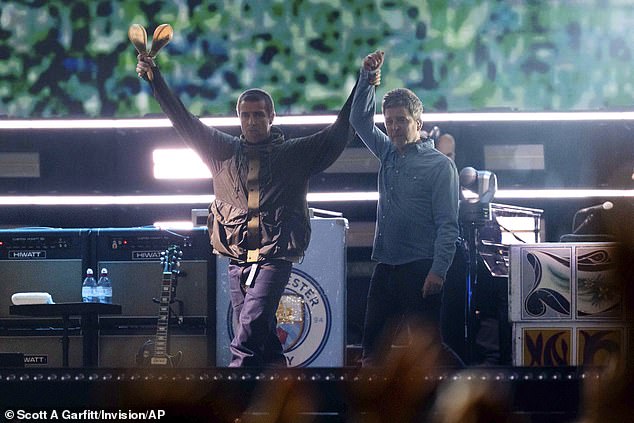 The familiar opening chords of 1995’s Hello rang out... and then they were there: the famously combustible Liam and Noel Gallagher , back onstage together as part of Oasis for the first time in 16 years