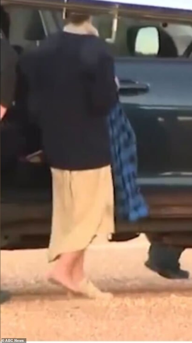 In video of Ms Wilga walking from a car to the plane, she appeared to only wear one shoe