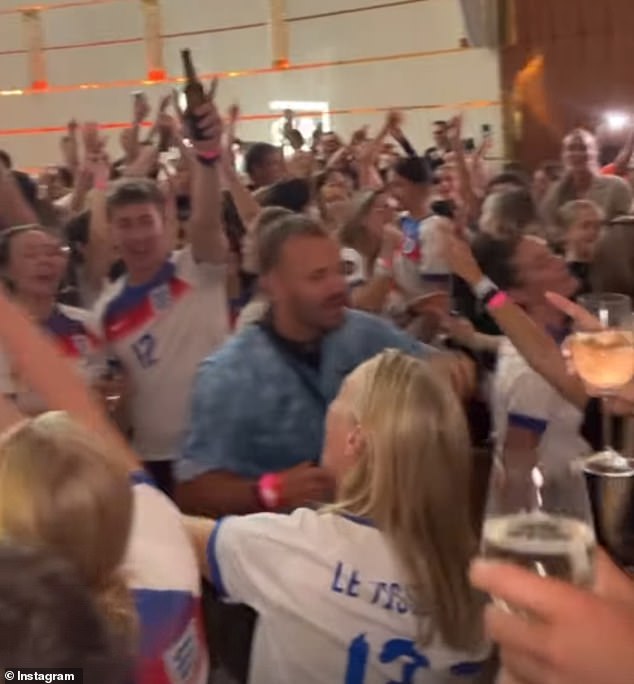 Drinks were flowing as friends and family joined the England players in celebration
