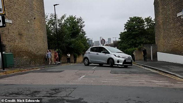 Pictured: Another car making a U-turn on Halstow Road after realising they were not allowed to drive down it