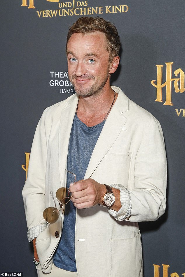 Tom Felton continued to show his support for JK Rowling amid controversies as he attended the Harry Potter and the Cursed Child 10 year theatre celebration in Hamburg on Thursday