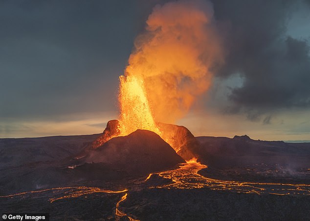 File image shows volcanic eruption in Iceland in 2021. The country has experienced a dozen eruptions since geological systems on its Reykjanes peninsula reactivated in 2021