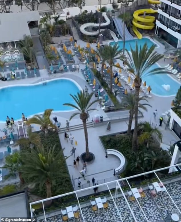 And they're off! A queue of people - waiting for an hour and a half, according to tourist Grant Simpson - begin the sprint at the four-star Hotel Bitácora in Playa de Las Americas, Tenerife, this week