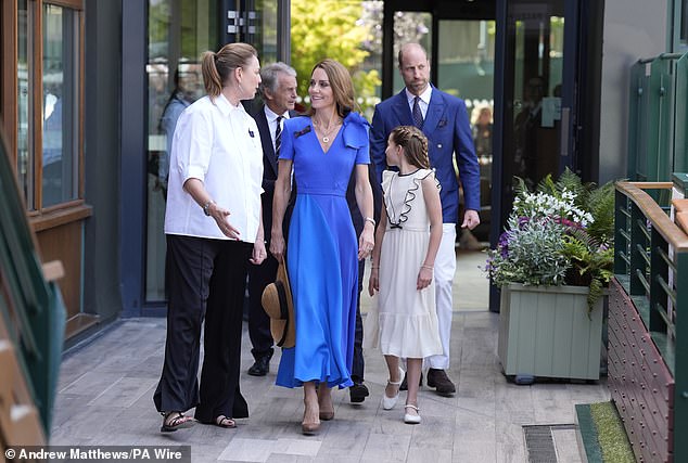 The Princess of Wales beamed as she arrived at the All England Club for the men's Wimbledon final this afternoon