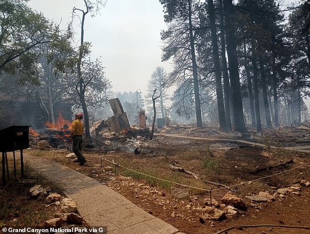 The Grand Canyon Lodge, the only lodging inside the park at the North Rim, has been ravaged by the Dragon Bravo Fire (pictured)