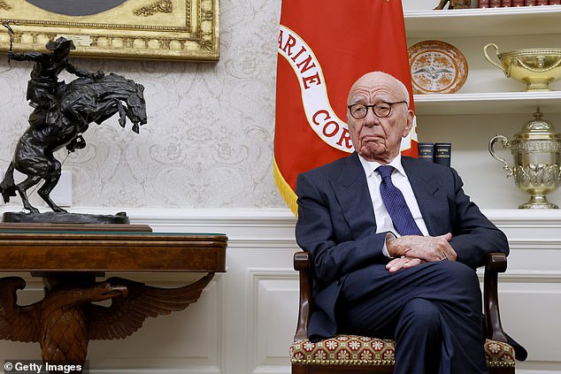 Within hours of the report's publication, Trump issued a scorched earth message via Truth Social insisting the letter was fake and vowing to sue the Journal, News Corp and Rupert Murdoch (pictured in the Oval Office)