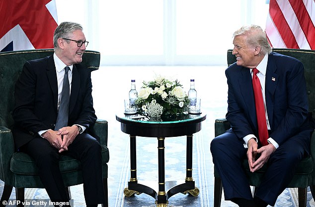 Britain's Prime Minister Keir Starmer (left) talks with President Donald Trump during a bilateral meeting at the Trump Turnberry Golf Courses
