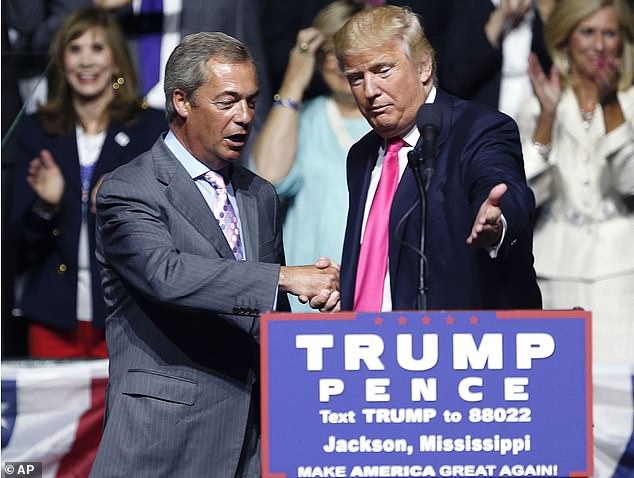 Mr Trump drew parallels with his 'Make America Great Again' movement, and paraded Nigel Farage at rallies