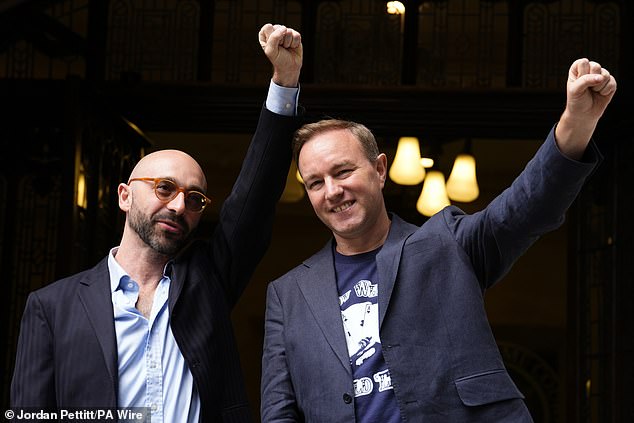 Former traders Carlo Palombo and Tom Hayes outside the Supreme Court in London today