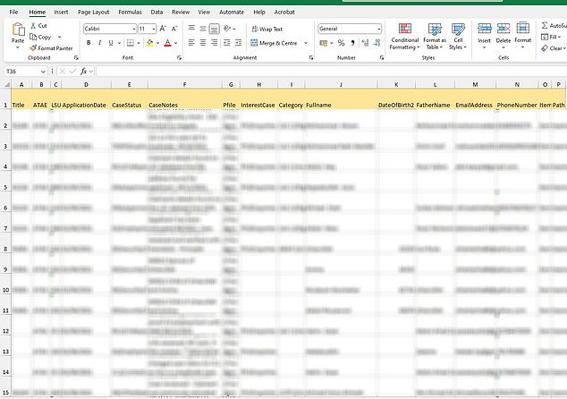 The database at the heart of the super-injunction scandal, seen by the Daily Mail