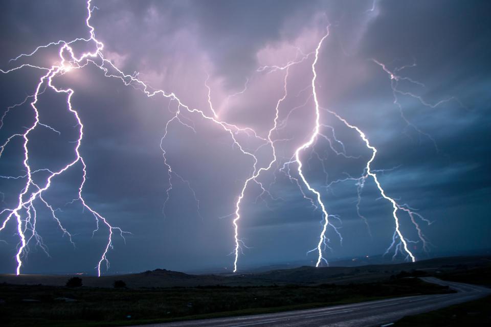 Lightning strikes over Devon.