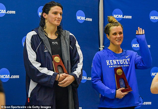Lia Thomas is seen alongside Riley Gaines after both tied for fifth at NCAA championships