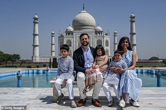 Mr Vance and his family, including wife Usha Vance, pictured during a previous holiday to India