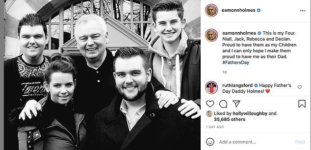 Eamonn, 65, has had a terrible fall-out with Niall (far left), the youngest of his three children with first wife Gabrielle. And more devastatingly, Niall has sided with his stepmother Ruth Langsford over his own father, following the couple’s split