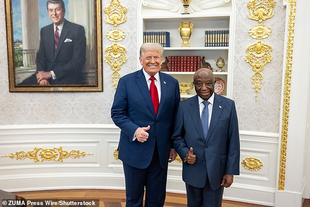 President Trump had an awkward moment when he praised Liberia's president for speaking good English