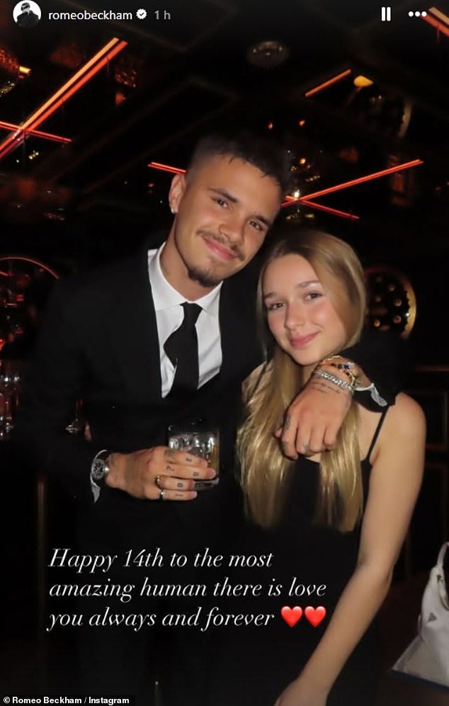 Romeo was the first sibling to send his well wishes to Harper as he shared a photo of the pair at an event together