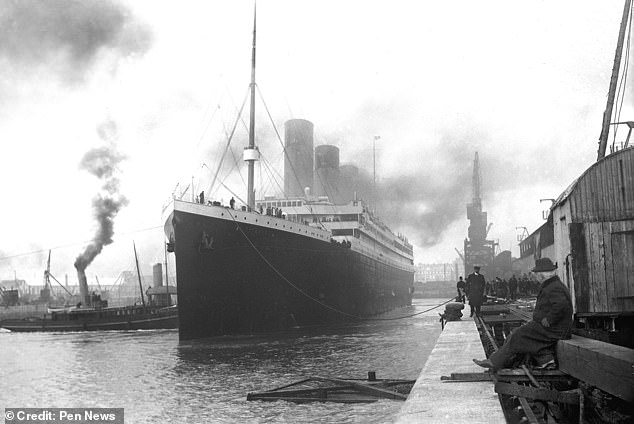 Photograph of Titanic leaving Southampton at the start of her maiden voyage on April 10, 1912. Five days after this photo was taken, the ship was on the bottom of the Atlantic Ocean