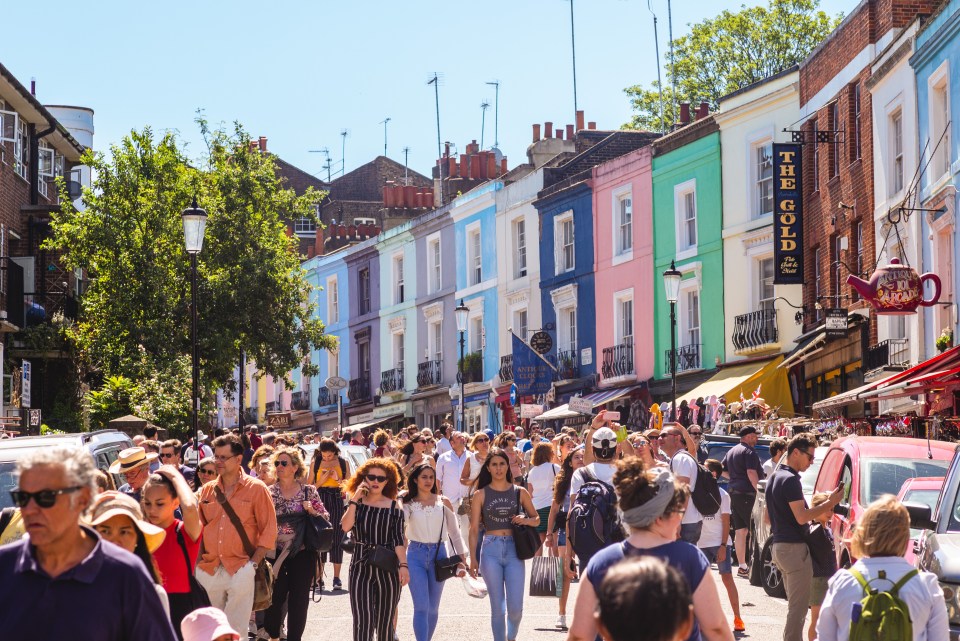 Crowded Portobello Road Market in London.