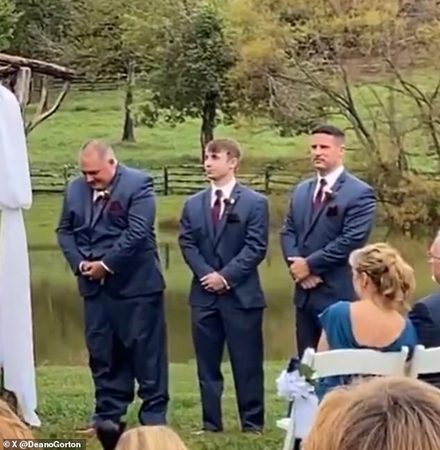 Wedding guests were left in stitches after an awkward blunder saw a groomsman with his trousers down in the middle of a ceremony