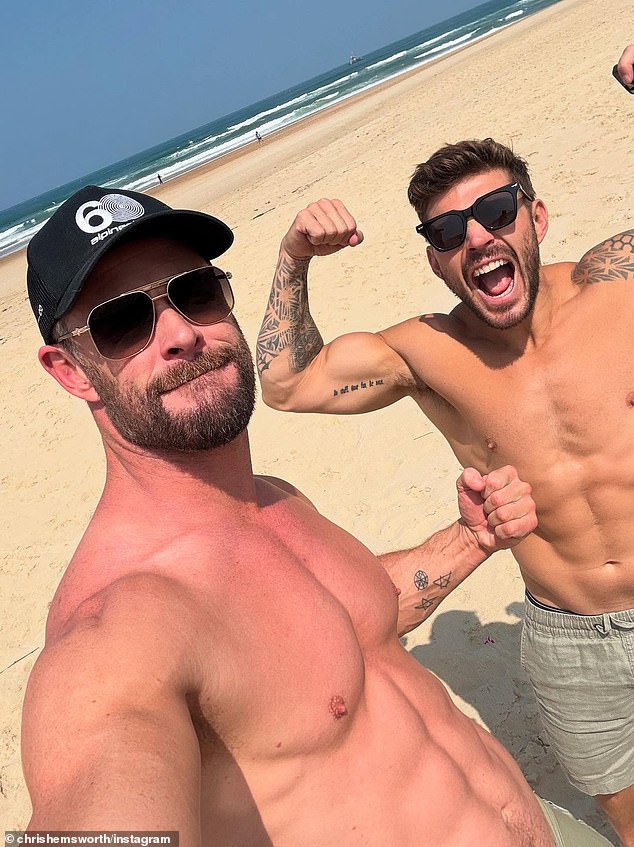 Chris shared a post to Instagram last month which featured a series of snaps from a beachside escape in Hossegor, France with his longtime personal trainer and best mate Luke Zocchi