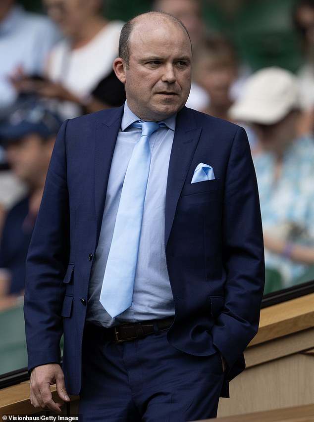 Actor Rory Kinnear watches from the royal box during the Gentlemen's Singles second round match
