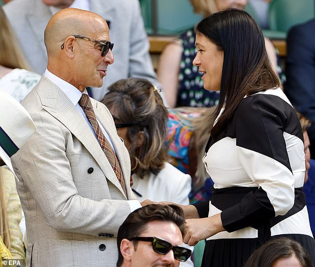 Lisa Nandy shook hands with American actor Stanley Tucci before taking her seat at the final today