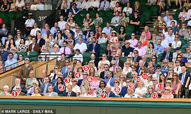 1. Sir David Suchet 2. Ben Whishaw 3. Lord and Lady Vallance of Balham 4. Cherie Blair 5. Emma Hayes 6. Ellie Goulding 7. Bjorn Borg 8. Fiona Shaw 9. Rob Brydon 10. Jonathan Edwards 11. Annabel Croft 12. Julia Gillard 13. Stephen Fry and Jo Crocker