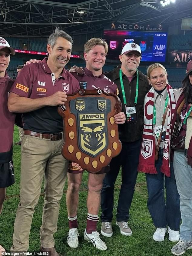 The couple were special guests of Queensland Maroons coach Billy Slater (second from left) and his wife Nicole