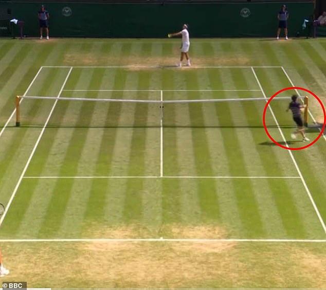 Wimbledon bosses have been left red-faced again after their new electronic line-calling system made another error - because a ball boy was just on court as Taylor Fritz served
