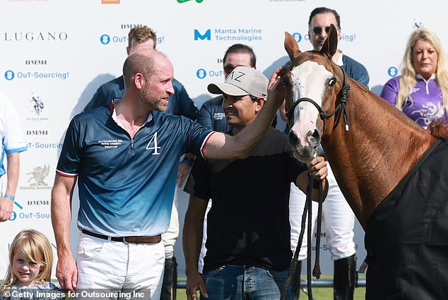 Prince William attended the the prize-giving ceremony as he affectionately pet his horse