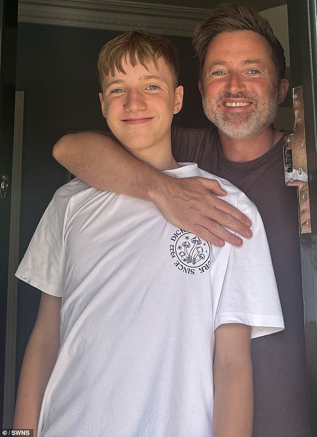 Oscar Buck, 14, (pictured with his father Adam) who also rents out his family's parking spaces to Wimbledon attendees, donates half of his proceeds to charity