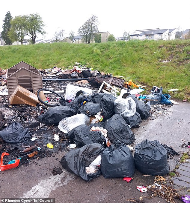 The mountain of waste included a plastic kennel, 15 of general rubbish, four recycling bags, a cardboard box and a pile of general loose garbage