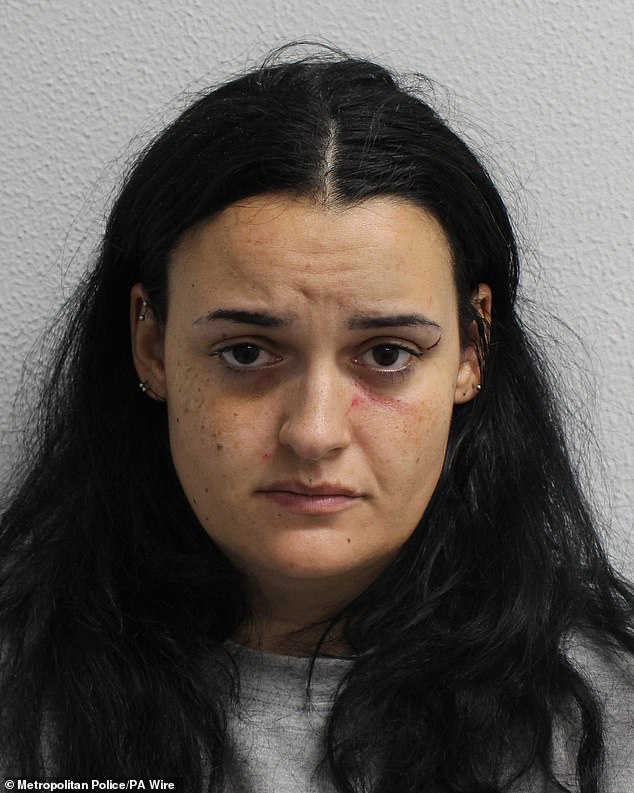Hope Rowe, 33, (pictured) from Aldgate, east London tabbed a 'devoted' mother to death at a child's birthday party with a knife used to cut the cake