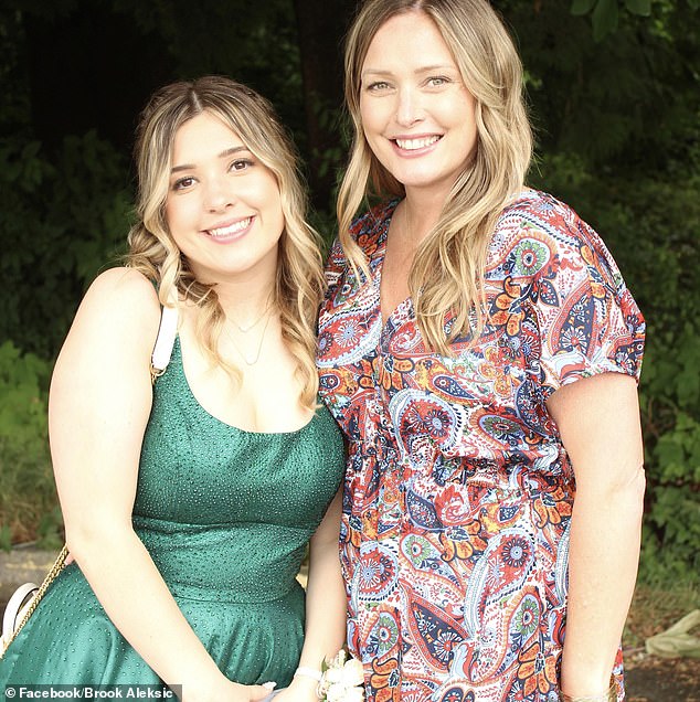 The condition, which causes inflammation of the spinal cord, has left Aleksic, the daughter of well-known curler Shannon Joanisse, paralyzed from the neck down. Pictured: Brooklyn Aleksic (left) with her well-known curler mother, Shannon Joanisse (right)