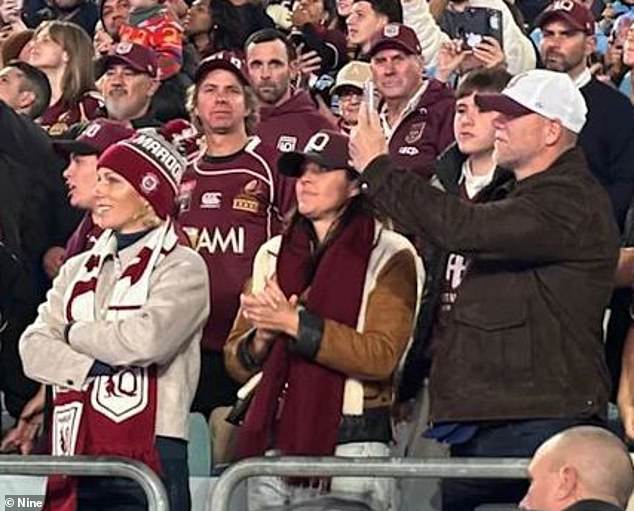 Australian television channel Nine capture Zara and Mike observing the live sporting action from the stands