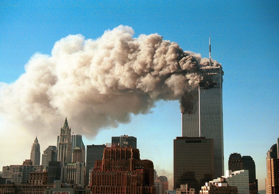 Smoke billows from the World Trade Center towers after a terrorist attack.