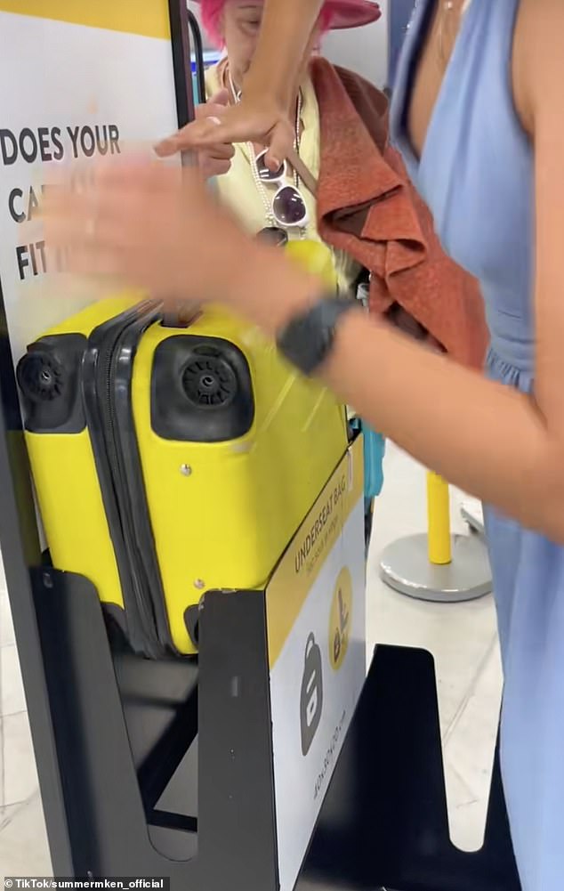 The woman, named Arina, was flying from Paris on budget Spanish airline Vueling and faced a hefty charge for her apparently oversized bag