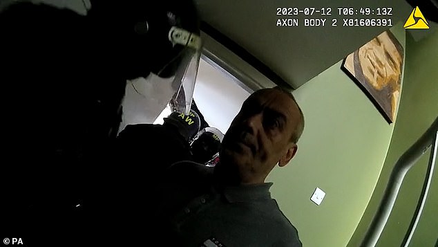 Samuels masterminded a cocaine ring racket calling themselves the 'Top Gear' gang - he is seen here being confronted by police arresting him on suspicion of supplying class A drugs