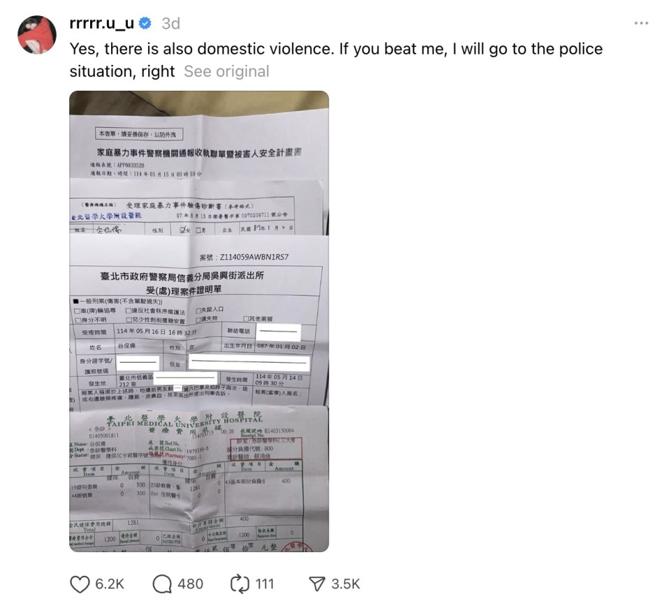 Image of a domestic violence complaint and medical records.