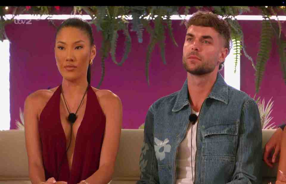 Maya Jama and contestants on Love Island.